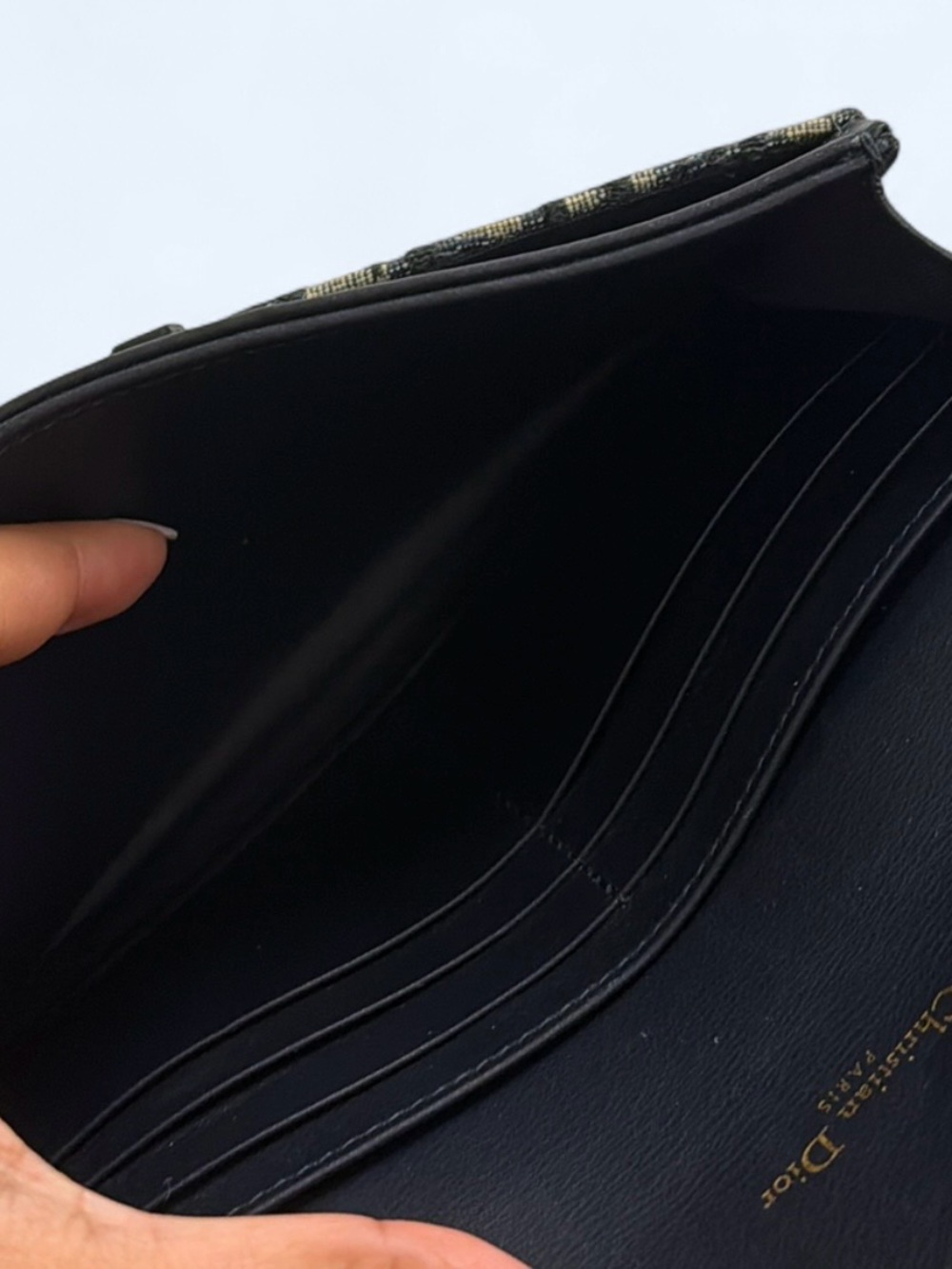 Authentic Dior Monogram Canvas Foldover Clutch in Beige/Black/Navy,Gold Hardware - Picture 6 of 8